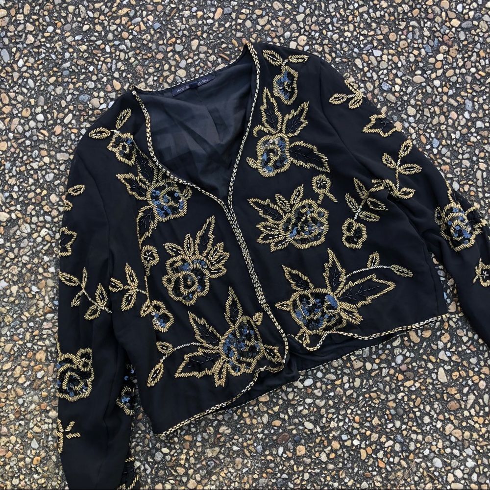 Vintage indigo moon beaded sequin cropped jacket XL